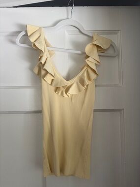 Zimmermann Pale Yellow Ruffled V-Neck Knit Tank (size 3 fits like an 8/10)